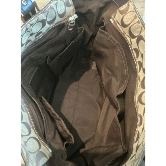 Coach Signature Canvas Medium Tote Shoulder Bag Brown Logo Y2K Classic Purse Tan - Picture 10 of 11